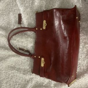 Wilson’s Leather Red Handbag With Gold Detail
